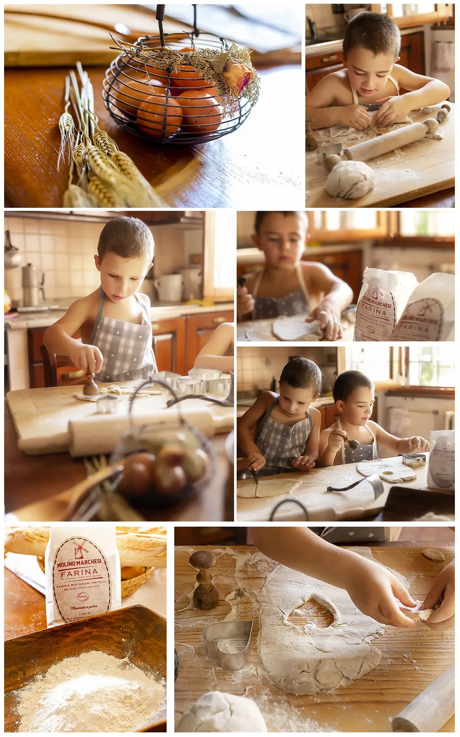 servizio fotografico bambini che giocano in cucina con farina e attrezzi