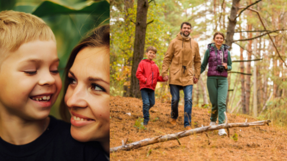 foto di famiglia felice che passeggia  nel bosco - risultato finale