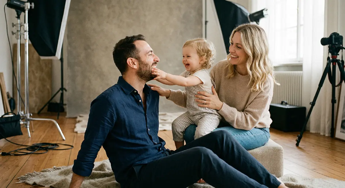 famiglia in studio in un momento di connessione vera