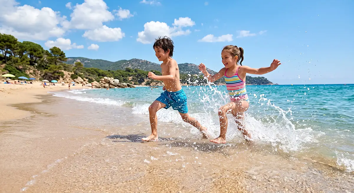 due bambini che corrono felici sulla spiaggia