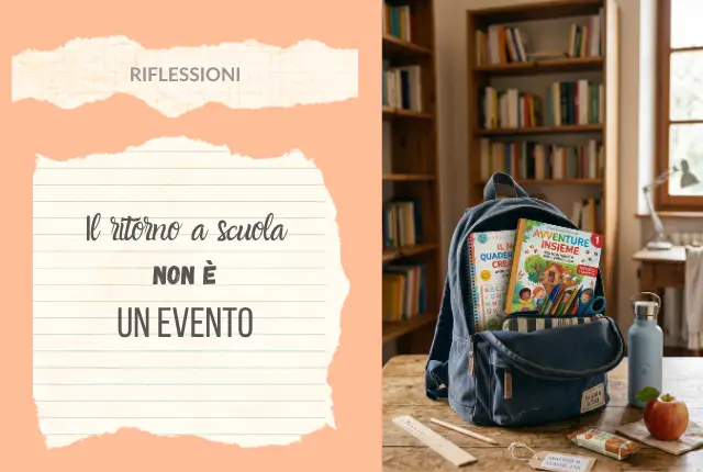 ritorno a scuola, zaino con libri, una mela e una borraccia d'acqua