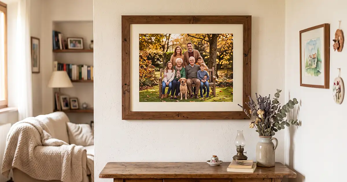 una foto di famiglia appesa a una parete